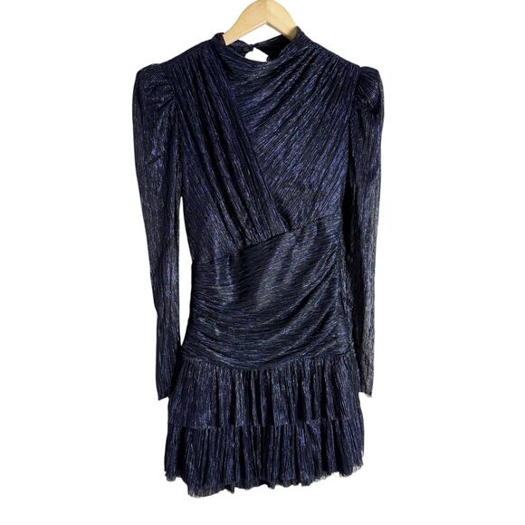 Sabina Musayev Brenda Navy Blue Metallic Long Sleeve Mock Neck Mini Dress Small - Picture 5 of 12
